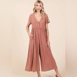Three Bird Nest Terracotta Jumpsuit Wide Leg Medium NWT